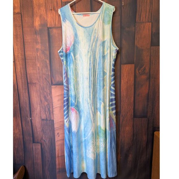 Simply Aster plus size sleeveless summer watercolor maxi dress size 2X beach - Picture 1 of 5